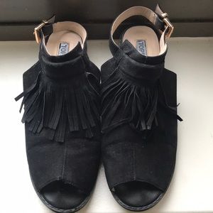 Black Fringe Topshop Mules (Size 9.5/10)